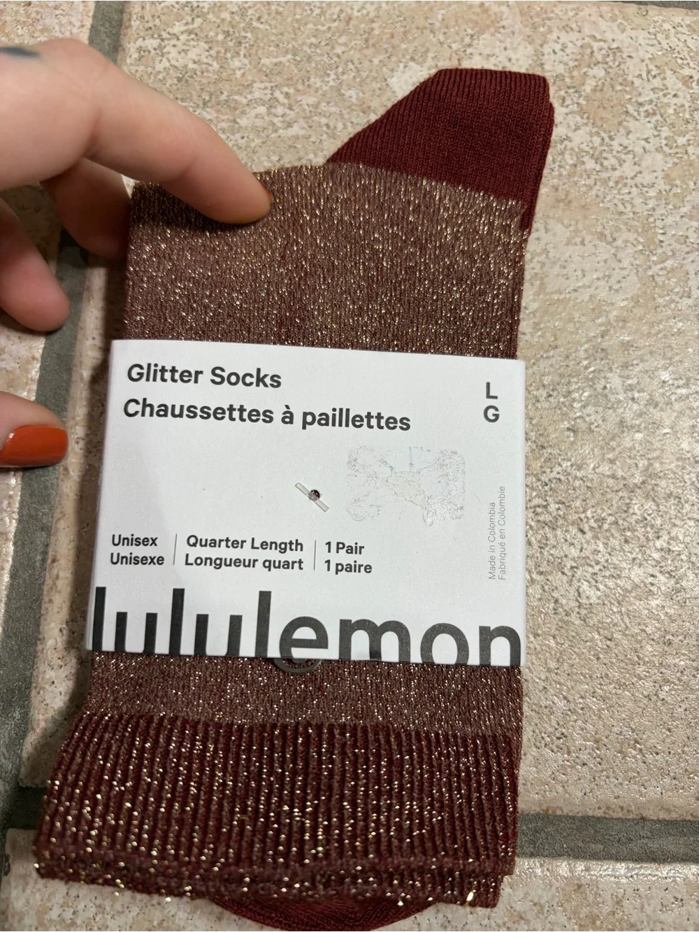 NWT Lululemon Glitter Socks *Quarter Length (Rockwood) Size L